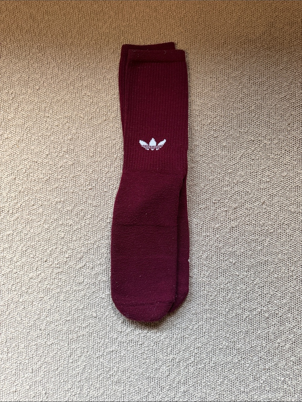 adidas Men's Burgundy Crew Socks with White Trefoil